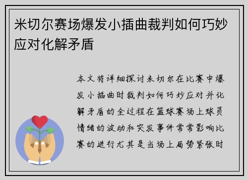 米切尔赛场爆发小插曲裁判如何巧妙应对化解矛盾 米切尔赛场爆发小插曲裁判如何巧妙应对化解矛盾